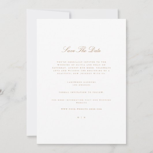 Elegant Script Gold & White Save The Date Kaart (Voorkant)