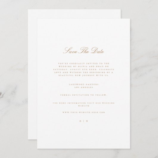 Elegant Script Gold & White Save The Date Kaart (Voorkant / Achterkant)