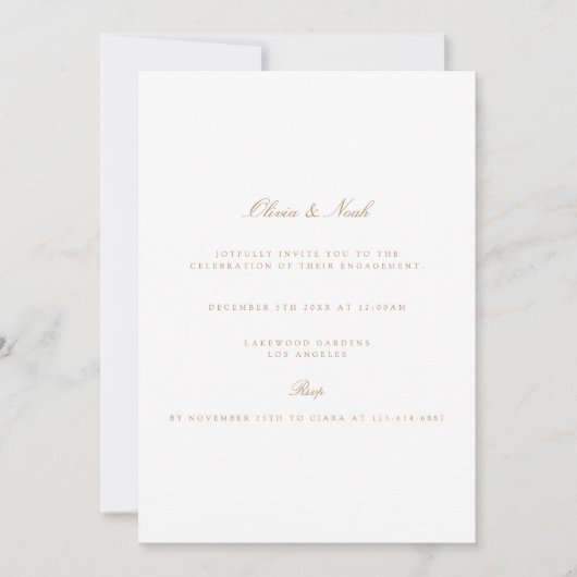 Elegant Script Gold & White Verloving Invitation Kaart (Voorkant)