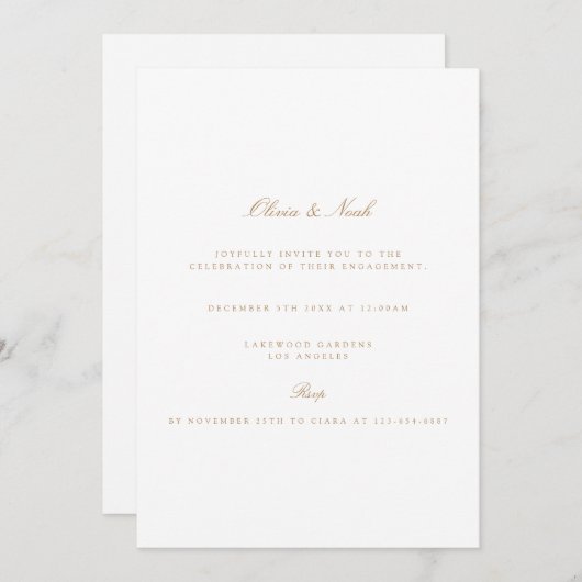 Elegant Script Gold & White Verloving Invitation Kaart (Voorkant / Achterkant)