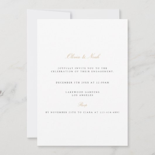 Elegant Script Gold & White Verloving Invitation Kaart (Voorkant)
