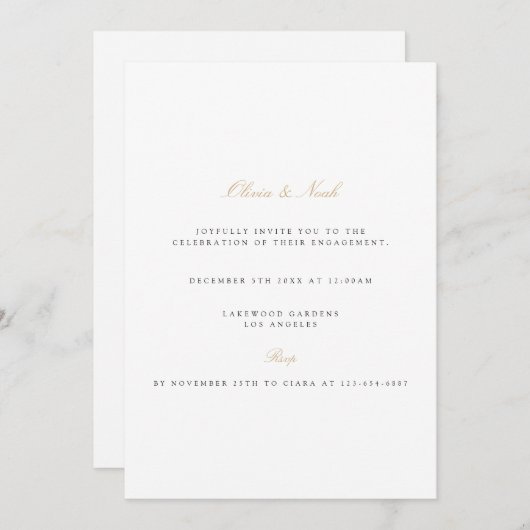 Elegant Script Gold & White Verloving Invitation Kaart (Voorkant / Achterkant)