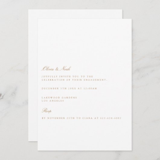 Elegant Script Gold & White Verloving Invitation Kaart (Voorkant / Achterkant)