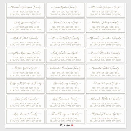 Elegant Script Gold White Wedding Guest Address Sticker (Vel)