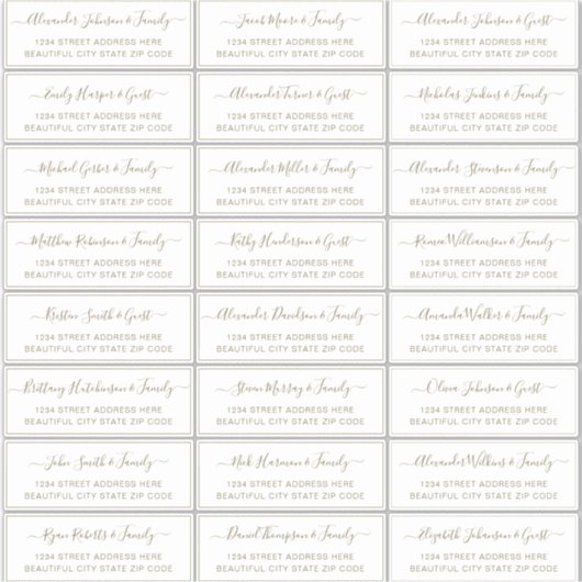 Elegant Script Gold White Wedding Guest Address Sticker (Voorkant)