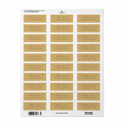 Elegant Script Gold Yellow Weduwadres retour Etiket (Full Sheet)