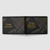 Elegant script Golden Floral Luxe zwarte bruiloft Gastenboek (Volledig)