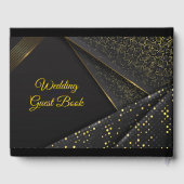Elegant script Golden Floral Luxe zwarte bruiloft Gastenboek (Achterkant)