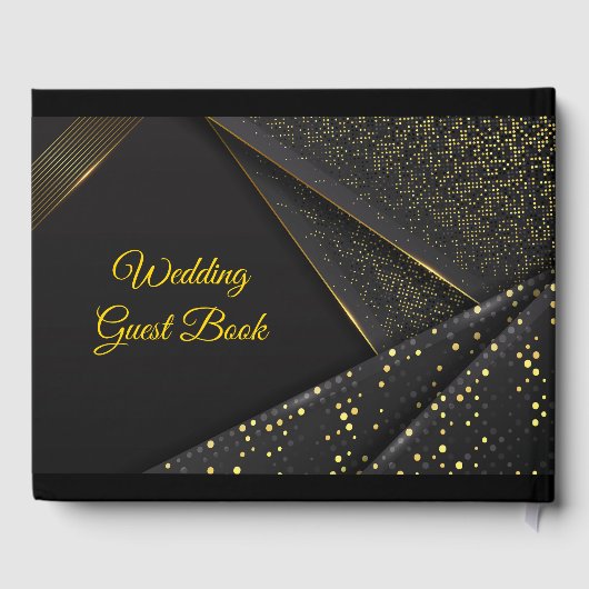 Elegant script Golden Floral Luxe zwarte bruiloft Gastenboek (Achterkant)