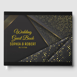 Elegant script Golden Floral Luxe zwarte bruiloft Gastenboek