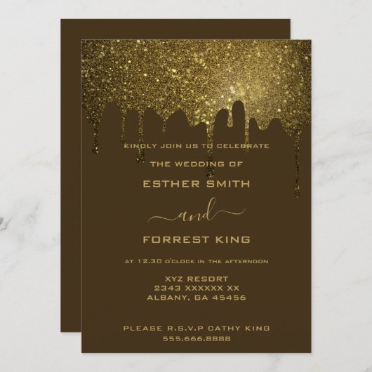 Elegant Script Golden Glitter Sparkle Wedding Kaart (Voorkant / Achterkant)
