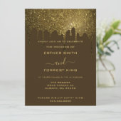 Elegant Script Golden Glitter Sparkle Wedding Kaart (Staand voorkant)