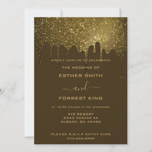 Elegant Script Golden Glitter Sparkle Wedding Kaart (Voorkant)