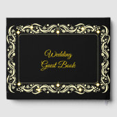 Elegant Script Golden Luxury Floral Black Wedding Gastenboek (Achterkant)