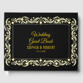 Elegant Script Golden Luxury Floral Black Wedding Gastenboek (Voorkant)