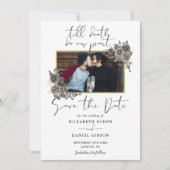 Elegant Script Gotische Bloemen Fotobruiloft Save The Date (Voorkant)
