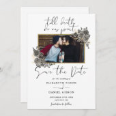Elegant Script Gotische Bloemen Fotobruiloft Save The Date (Voorkant / Achterkant)