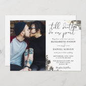 Elegant Script Gotische Rozen Bloemen Fotobruiloft Kaart (Voorkant / Achterkant)