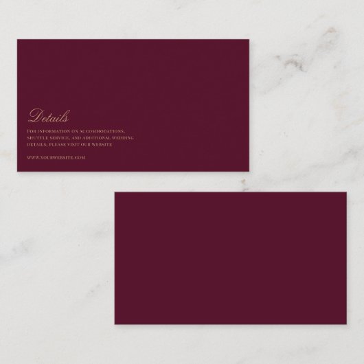 Elegant Script Goud & bordeaux bruiloft details Informatiekaartje (Voorkant / Achterkant)