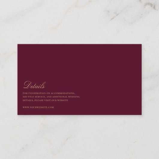 Elegant Script Goud & bordeaux bruiloft details Informatiekaartje (Voorkant)