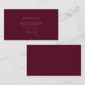 Elegant Script Goud & bordeaux bruiloft details Informatiekaartje (Voorkant / Achterkant)