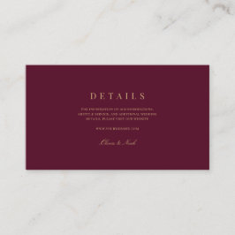 Elegant Script Goud & bordeaux bruiloft details Informatiekaartje
