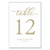 Elegant Script Goud en Wit Trouwtafelnummer Kaart (Voorkant)