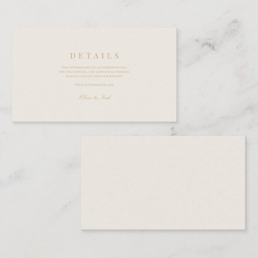 Elegant Script Goud & Ivoor Bruiloft Details Informatiekaartje (Voorkant / Achterkant)