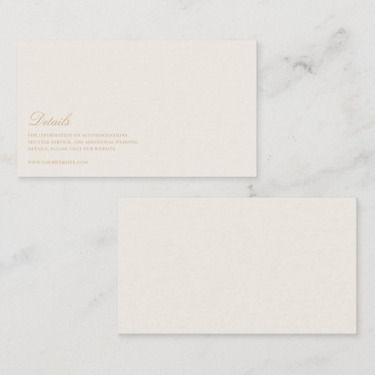 Elegant Script Goud & Ivoor Bruiloft Details Informatiekaartje (Voorkant / Achterkant)