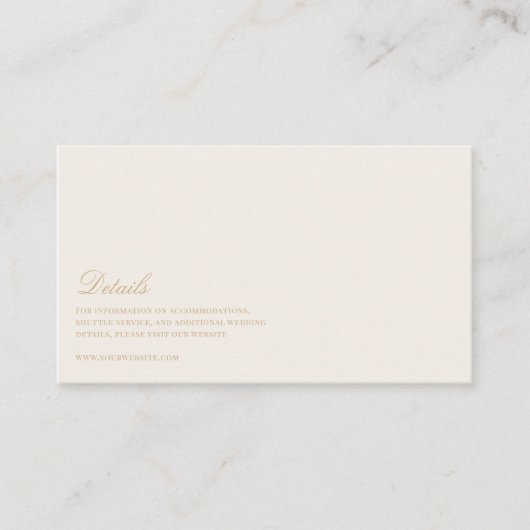 Elegant Script Goud & Ivoor Bruiloft Details Informatiekaartje (Voorkant)