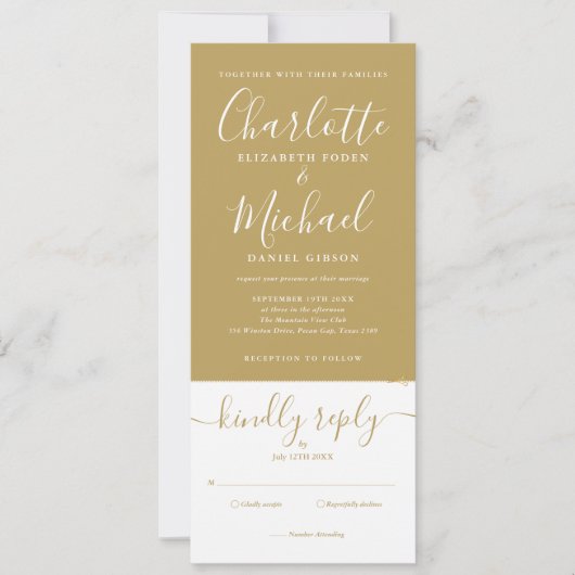 Elegant Script Goud Minimalistisch All-in-One Trou Kaart (Voorkant)