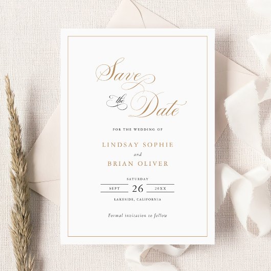 Elegant Script Goud Modern Bruiloft Save the Date Kaart