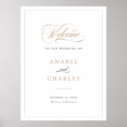 Elegant Script Goud Modern Bruiloft Welkomstbord Poster (Voorkant)