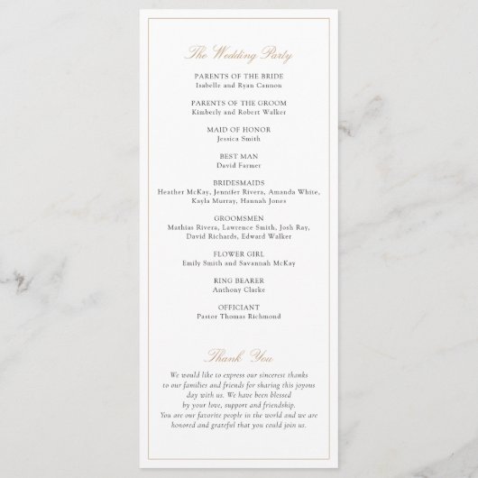 Elegant Script Goud Moderne Kalligrafie Bruiloft Programmakaart (Achterkant)