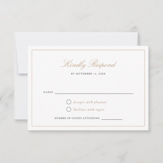 Elegant Script Goud Moderne Kalligrafie RSVP Kaart (Voorkant)