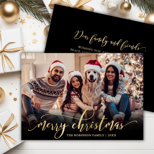 Elegant Script Goud Script Zwart Foto Kerstmis Feestdagenkaart
