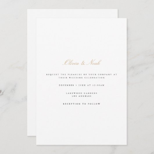 Elegant Script Goud Wit Bruiloft Uitnodiging Kaart (Voorkant / Achterkant)