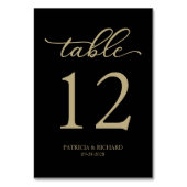 Elegant Script Goud Zwart Trouwtafel Nummer Kaart (Achterkant)