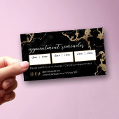 Elegant Script Goud & Zwarte Marmeren Schoonheidss Afsprakenkaartje