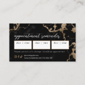 Elegant Script Goud & Zwarte Marmeren Schoonheidss Afsprakenkaartje (Voorkant)