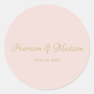 Elegant script goudbruine roze bruiloft gunst ronde sticker