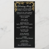 Elegant Script & Gouden Bladeren - Black Wedding Programmakaart (Achterkant)