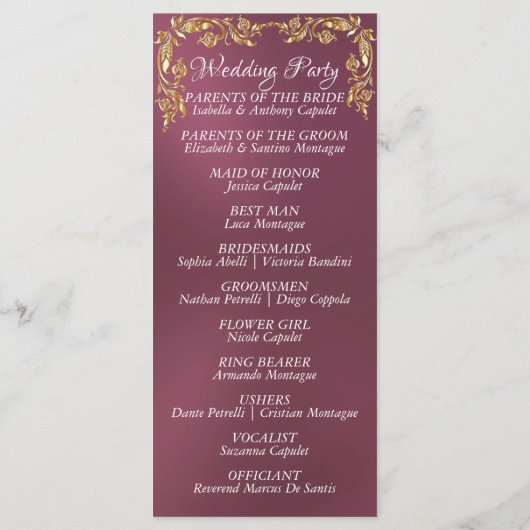 Elegant Script & Gouden Bladeren - Lavendel Weddin Programmakaart (Achterkant)