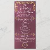 Elegant Script & Gouden Bladeren - Lavendel Weddin Programmakaart (Voorkant)