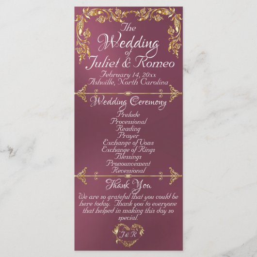 Elegant Script & Gouden Bladeren - Lavendel Weddin Programmakaart (Voorkant)
