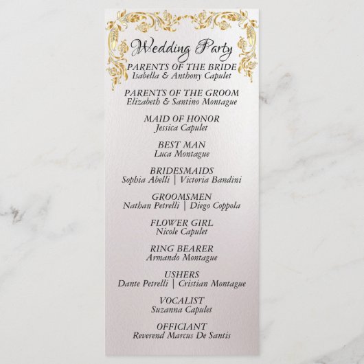 Elegant Script & Gouden Bladeren - Pearl White Wed Programmakaart (Achterkant)