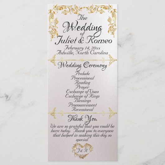 Elegant Script & Gouden Bladeren - Pearl White Wed Programmakaart (Voorkant)