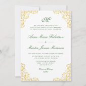 Elegant script gouden bloemenbruiloft uitnodiging (Voorkant)