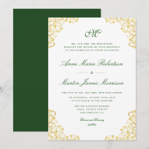 Elegant script gouden bloemenbruiloft uitnodiging