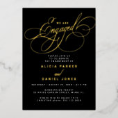 Elegant script gouden folie foto verlovingsfeest folie uitnodiging (Voorkant)